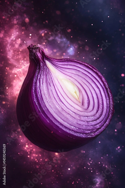 Fototapeta a purple onion sliced in half, floating and levitating in a surreal dreamlike space