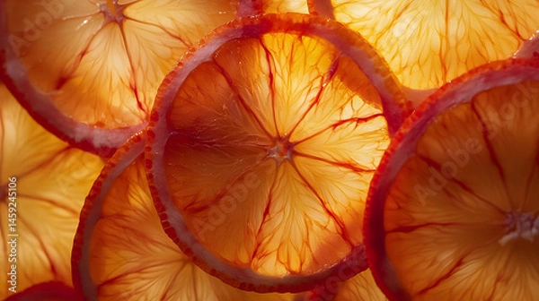 Fototapeta Top view of fresh orange slices full background, photorealistic detail, high resolution, top view,