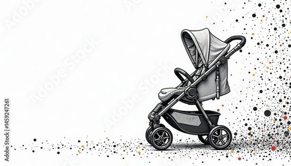 Obraz Intricate stroller line art pattern, dark grey on white, repeat, stroller, modern