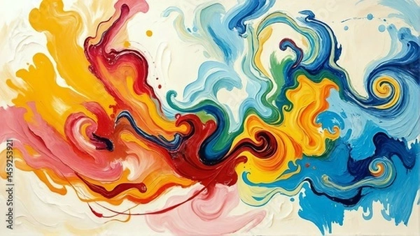 Obraz Vibrant Abstract Fluid Art, Dynamic Swirls of Blue, Orange, and Yellow