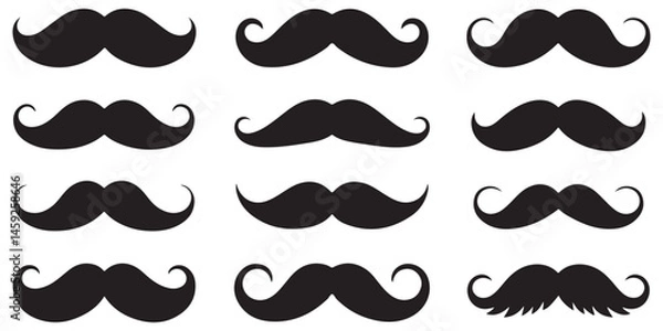 Obraz mustache silhouettes in vector retro style, mustache silhouettes with sunglass, top hat, hats, outline coloring book page line art etc