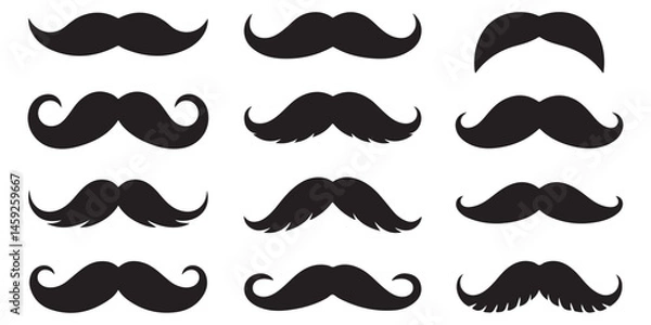 Obraz mustache silhouettes in vector retro style, mustache silhouettes with sunglass, top hat, hats, outline coloring book page line art etc
