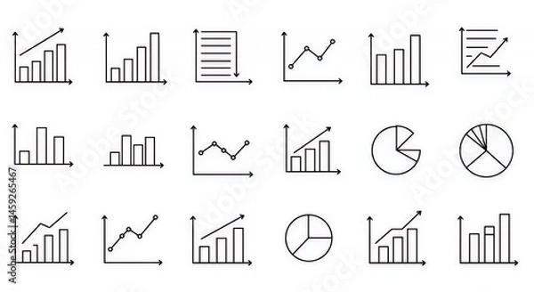 Obraz Collection of Business Chart Icons: Bar Charts, Line Graphs, and Pie Charts for Data Visualization and Business Analytics
