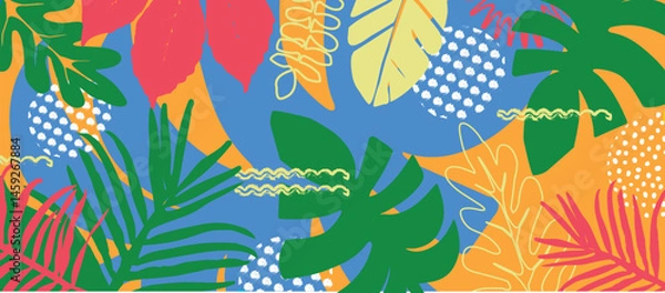 Fototapeta Tropical Leaves Seamless Pattern, Colorful Abstract Summer Background