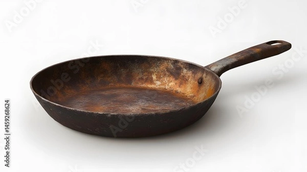 Obraz Rusty frying pan with white background.