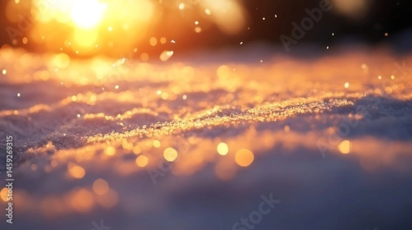 Fototapeta Snowy landscape in warm golden light