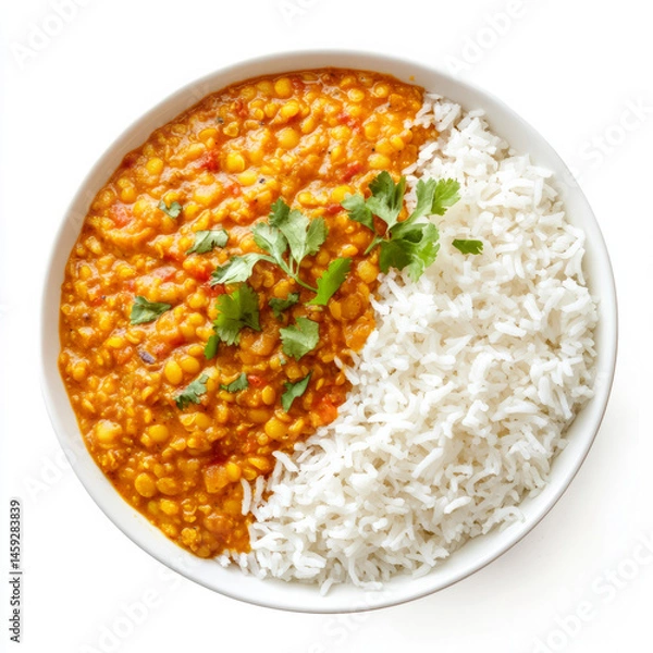 Fototapeta A bowl of dal tadka, with yellow lentils cooked in a flavorful tomato and onion sauce, tempered with
