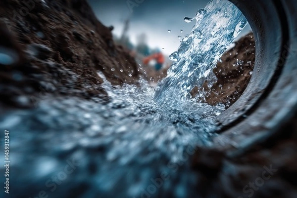 Obraz Close-up view of underground water supply and sewerage system pipeline works