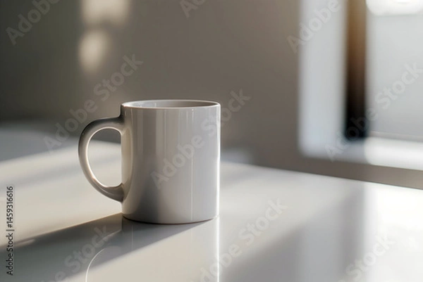 Fototapeta White ceramic mug in soft morning light near window