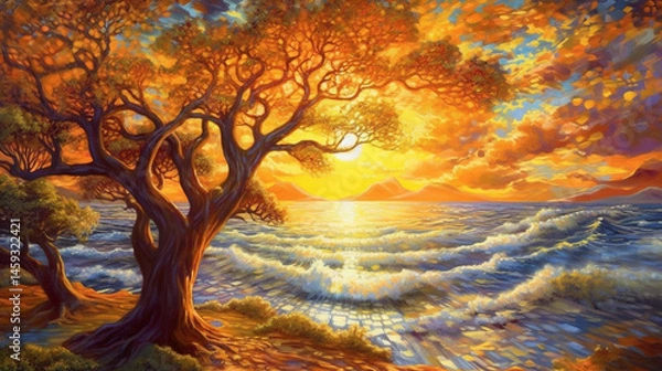 Fototapeta The harmony of the warm emotions and nature of summer evenings