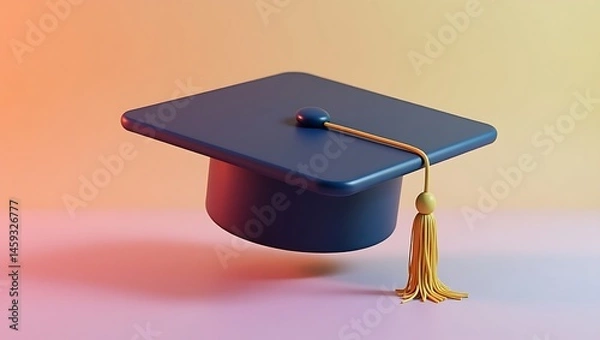 Fototapeta Graduation cap tilted with tassel, minimalist 3D