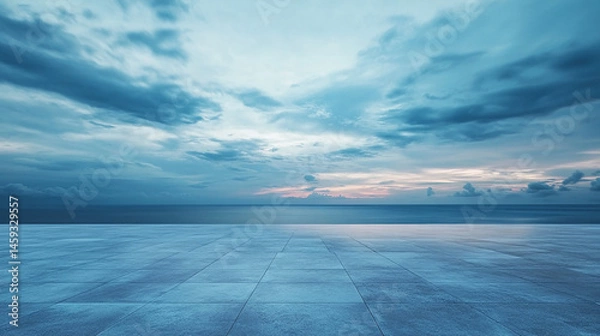 Obraz Blue Sky and Ocean Horizon, Smooth Tiled Ground