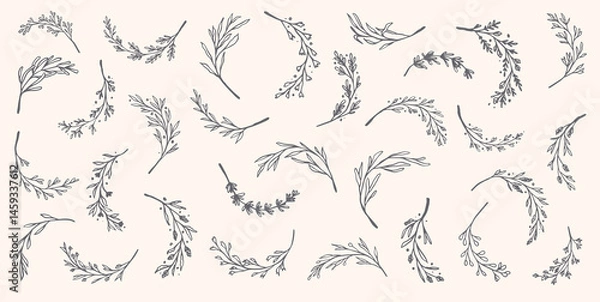 Fototapeta Set of Simple and Natural Floral Wreath Flower Botanical Rounded Logo Icon for Christmas, Wedding, Greeting Cards, Save The Date, Floral Frame and Greenery Border in Vector