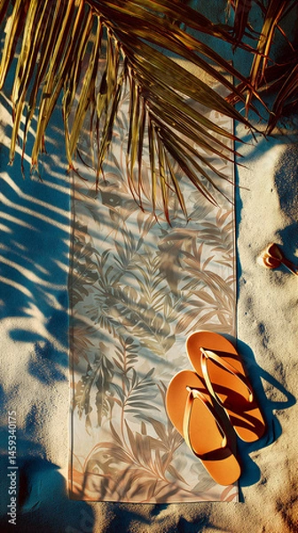 Obraz Towel with boho pattern spread on tropical beach