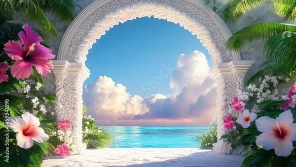 Obraz Tropical Beach View Through Ornate Archway