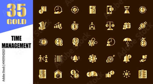 Obraz Time management gold icons. Efficiency icon collection.