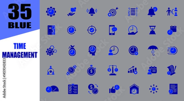 Obraz Time management blue icons. productivity teamwork icons.
