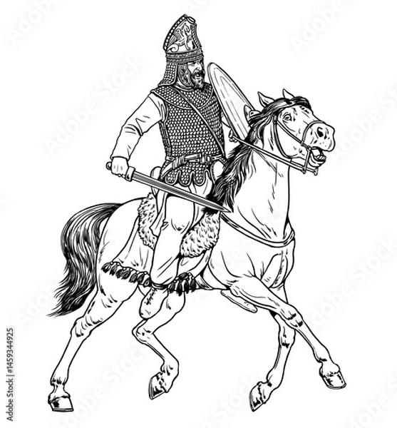 Fototapeta The Dacian cavalry. Ancient Dacian warrior horseman. Historical drawing.