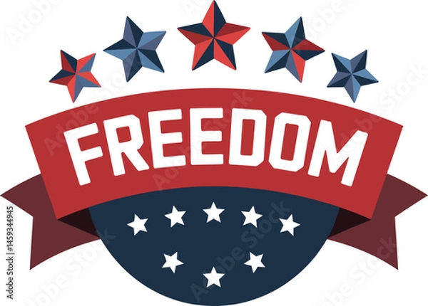 Obraz Freedom Badge with Stars and Ribbon – Patriotic Vector Design illustration on white background