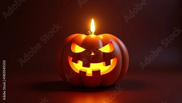 Fototapeta Halloween pumpkin with candle, 3D spooky lighting