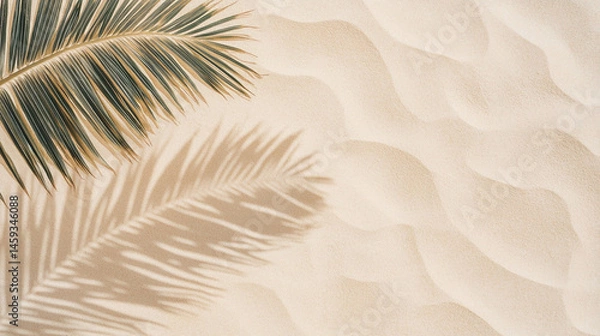 Obraz Palm Leaf Shadow on Sand. Minimal Beach Vibes Background