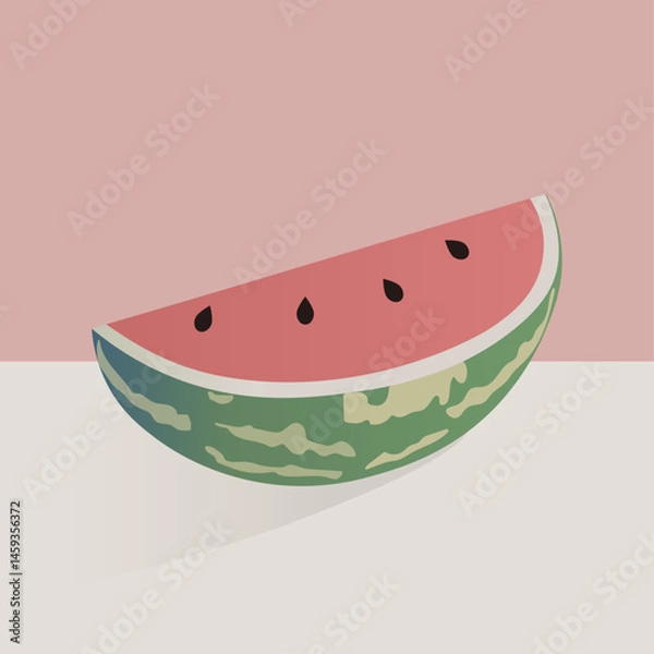 Obraz watermelon slice vector illustration. fruit drawing with soft colors, pastel tone. minimalist illustration. light background