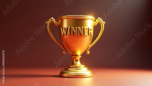 Fototapeta Trophy with engraved winner text, 3D golden shine