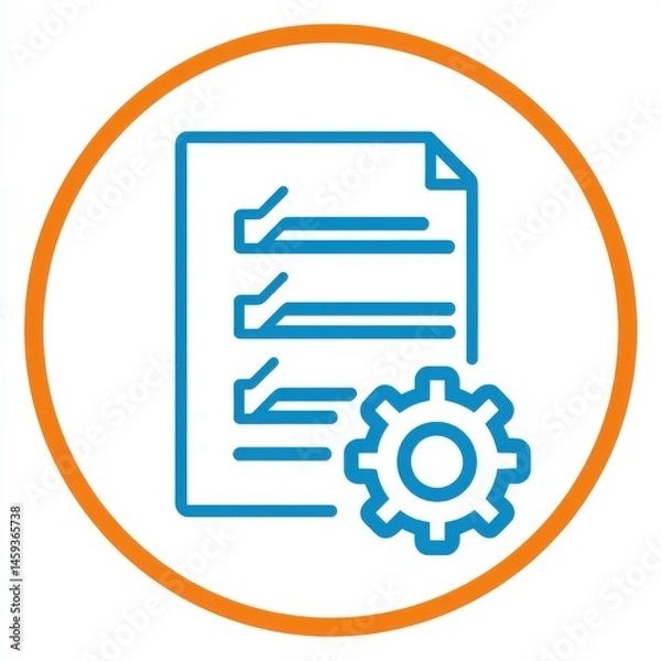 Fototapeta of a document or form icon with a gear or settings icon representing a checklist or workflow process management tool
