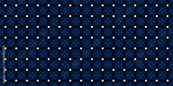 Obraz Simple geometric pattern abstract floral shapes motif classic blue minimal background. Small flowers dot elements modern fabric design textile swatch ladies dress, men's shirt allover print block.