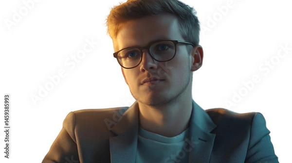 Obraz Relaxed startup founder in blazer and t-shirt, cinematic lighting, PNG