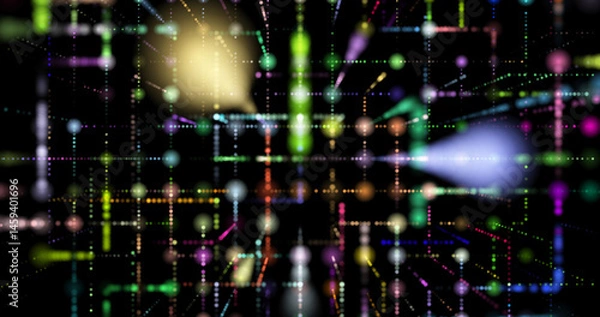 Fototapeta 3D abstraction with cubes symbolizing quantum computing, blockchain and server technologies. Futuristic design reflecting big data processing and artificial intelligence.