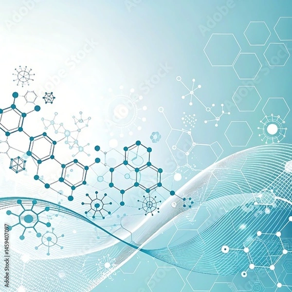 Fototapeta White and light blue medical abstract gradient background with molecules. web banner. Medical background in white and light blue gradient with molecular design.Science, technology and medical concept