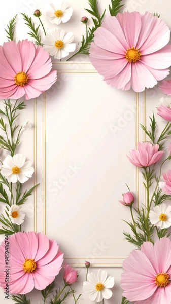 Obraz Romantic Pink and White Floral Frame, Ideal for Crafting Personalized Love Notes or Sentimental Friendship Cards