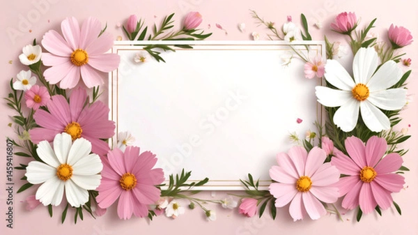 Obraz Romantic Pink and White Floral Frame, Ideal for Crafting Personalized Love Notes or Sentimental Friendship Cards


