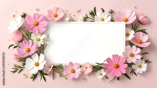 Obraz Romantic Pink and White Floral Frame Ideal for Crafting Personalized Love Notes or Sentimental Friendship Cards