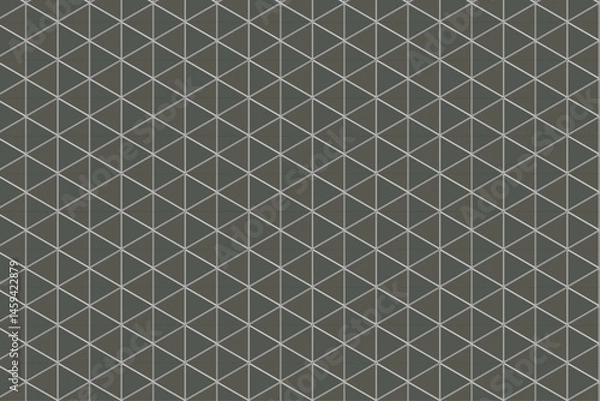 Fototapeta A Seamless Vector Background Featuring A Geometric Pattern Of Interlocking Triangles In Dark Green And Gray Tones. Ideal For Digital Wallpapers, Fabric Design, Web Backgrounds, And Graphic Projects.