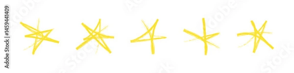 Obraz Hand-drawn yellow stars with a rough brushstroke style on a white background, symbolizing creativity, rating, or artistic flair.