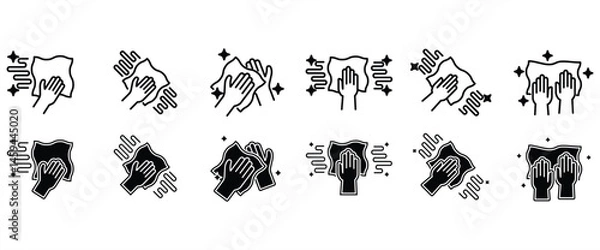 Obraz Detailed flat icon set featuring various movements of equipment. Cleaning cloth icon set. Cleaning cloth symbol. Household appliances sign. Vector illustration on transparent background. Icon Set