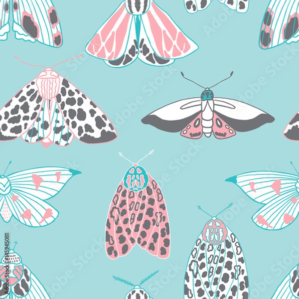 Obraz Summer moth seamless vector pattern.  Happy and colorful design.