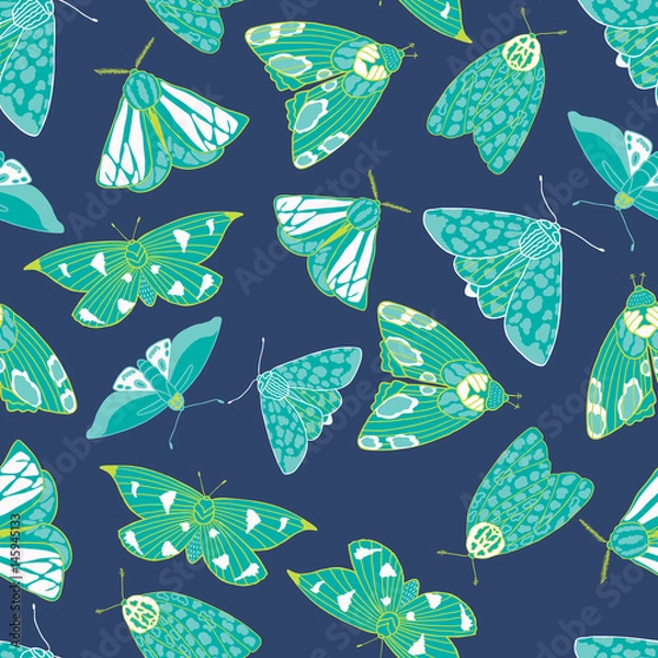 Obraz Summer moth seamless vector pattern.  Happy and colorful design.
