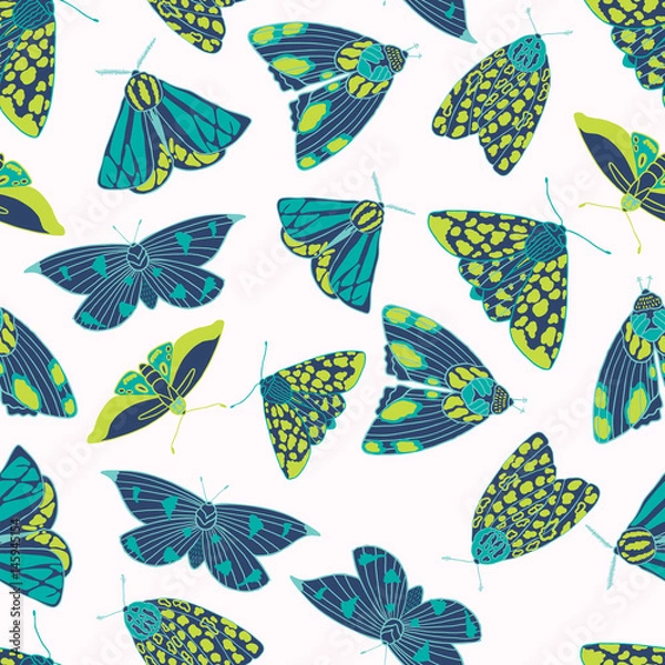 Obraz Summer moth seamless vector pattern.  Happy and colorful design.
