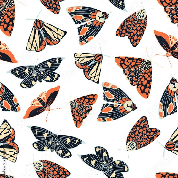 Obraz Summer moth seamless vector pattern.  Happy and colorful design.