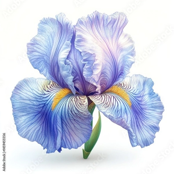 Fototapeta Detailed close up digital rendering of a vibrant purple and blue iris flower with delicate lush petals in a botanical floral background  The image showcases the intricate texture pattern