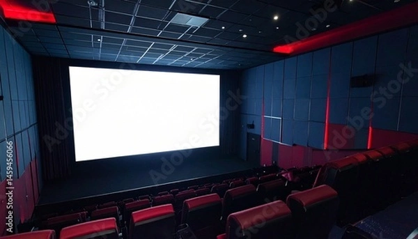 Obraz Cinema Projection Screen Mockup - Background for Application Presentation - Template for Movie Screen - Wide Screen in Theathers - White Screen for Product, Interface Design - App, Web, UI Design