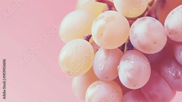 Obraz One white grape on a soft coral background, light and juicy.