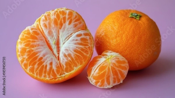 Obraz One whole tangerine on a pale lavender background, bright and cheerful.