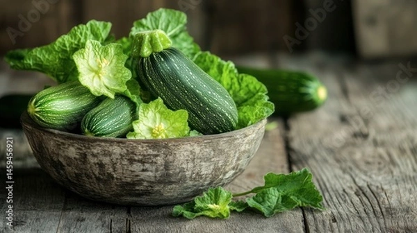 Obraz One zucchini plant in a recycled pot with visible leaves and blossoms, eco-friendly setup.
