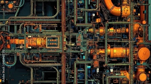 Obraz Overview of a complex network of pipes in an oil refinery.