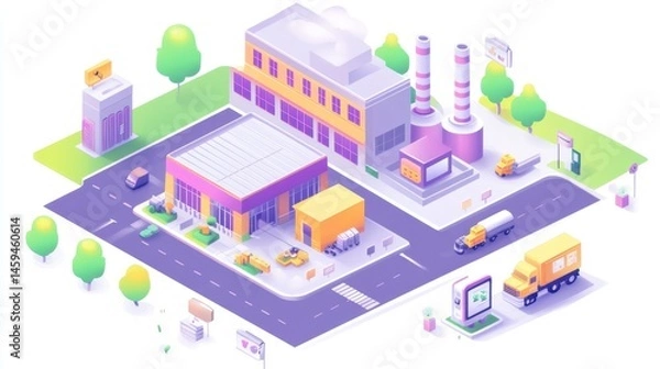 Obraz Wide shot of a smart factory using IoT and AI technology.