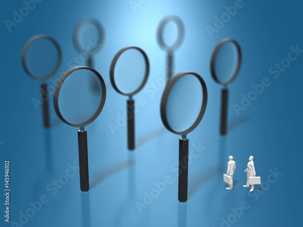Fototapeta Business figures that look at plenty of magnifying glasses